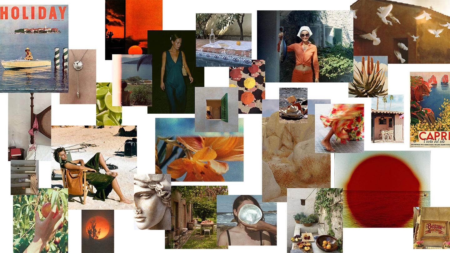 A mood board with inspiration behind Margaux's collaboration with Ciao Lucia