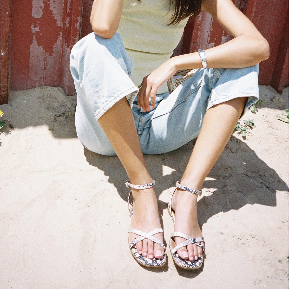 The Flat Sandal - Natural Python Embossed