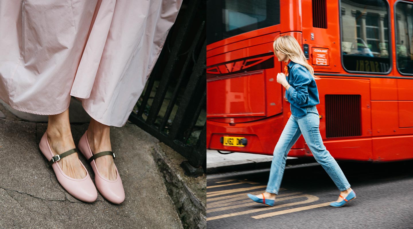 Matilda Goad in The Demi Jane in Light Pink Nappa and Denim