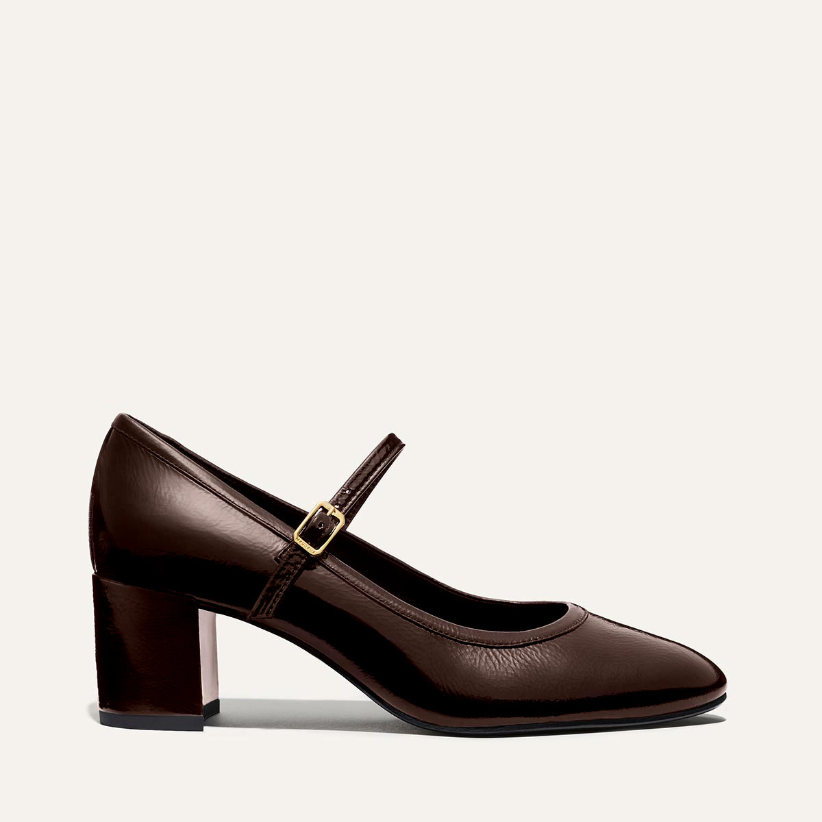 Brown Heel Mary Jane in Crinkle Patent Leather | The Mira Jane