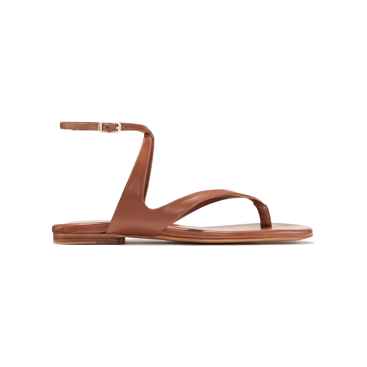 The Palermo Sandal in Saddle Nappa, featuring flattering thong straps and a subtly square toe.