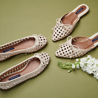 Margaux's woven Demi ballet flat and Ballet Mule, handwoven in India and finished in Spain