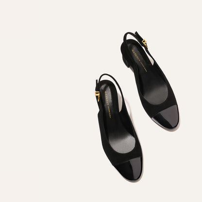 The Cluny Slingback - Black Suede and Patent
