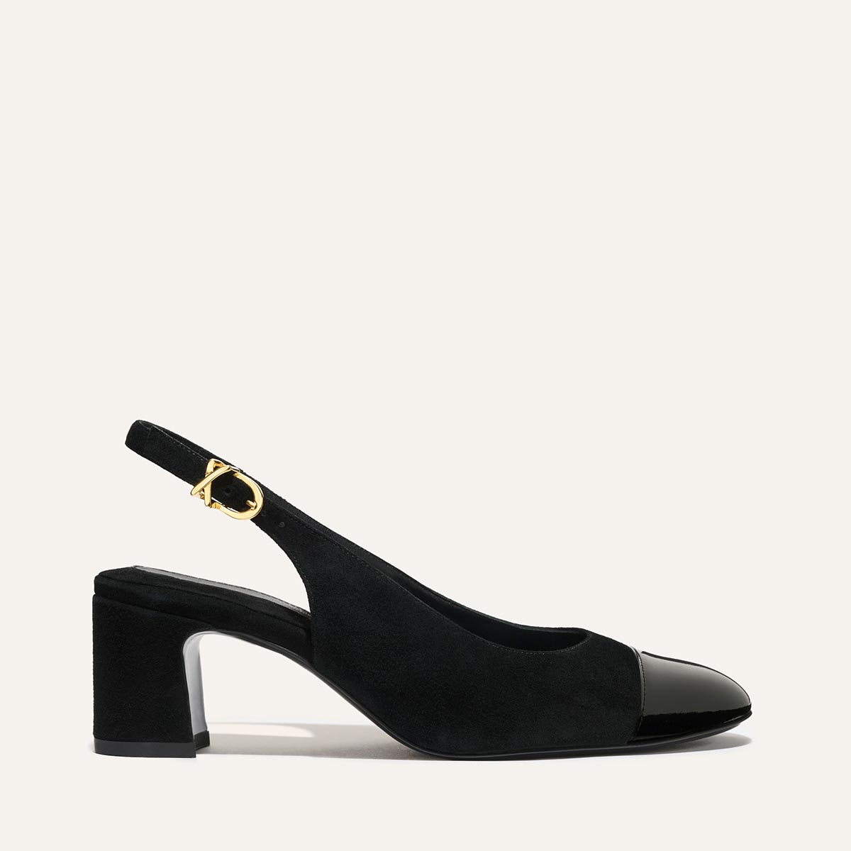 The Cluny Slingback - Black Suede and Patent
