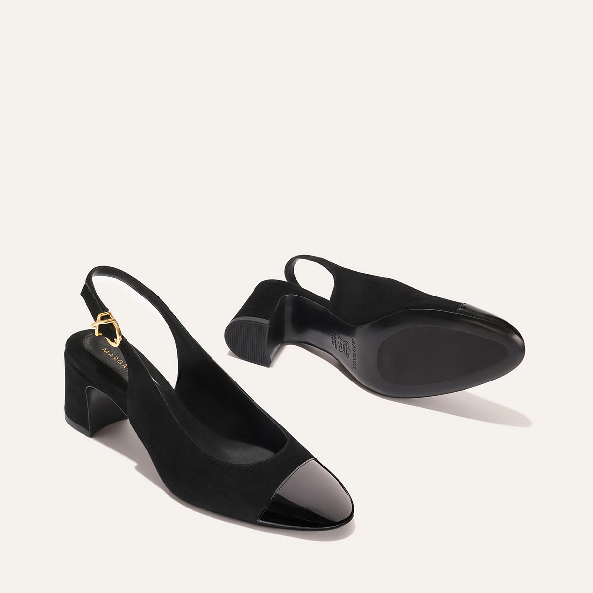 The Cluny Slingback - Black Suede and Patent