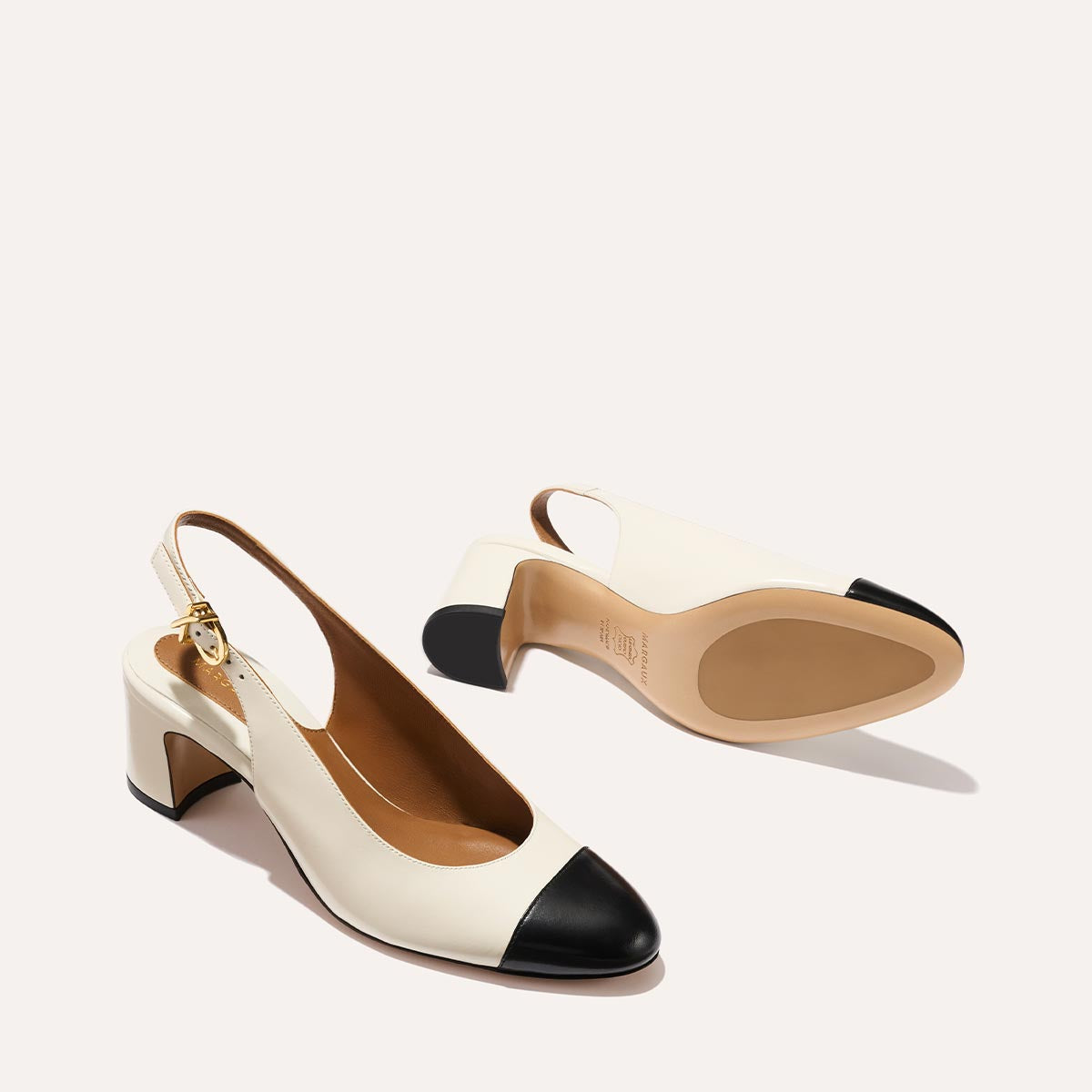 The Cluny Slingback - Cream and Black Calf