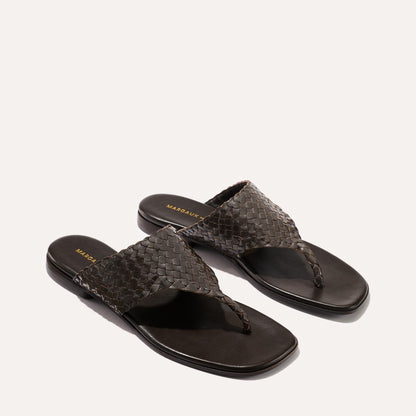 Brown woven leather thong sandals