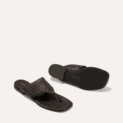 Brown woven leather thong sandals