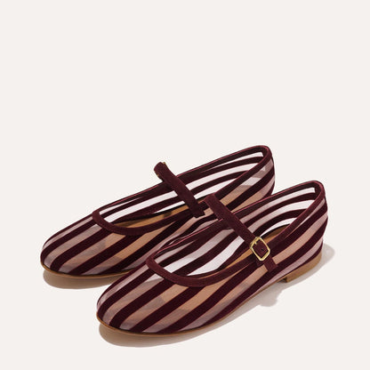 Burgundy stripe mary jane flat