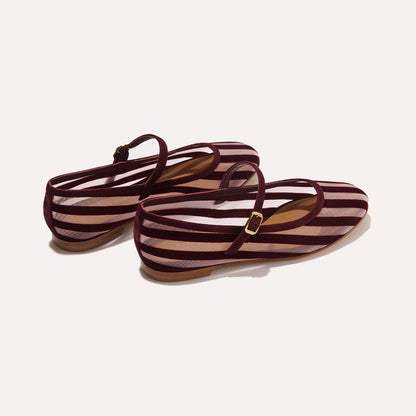 Burgundy stripe mary jane flat