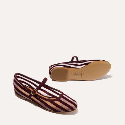 Burgundy stripe mary jane flat