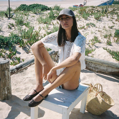 Espresso leather mary janes with a woven detail
