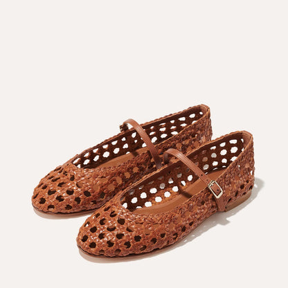 The Demi Jane in Saddle Nappa, a ballet flat with a rounded toe and an adjustable strap for a secure fit.