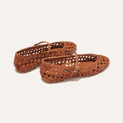 The Demi Jane in Saddle Nappa, a ballet flat with a rounded toe and an adjustable strap for a secure fit.