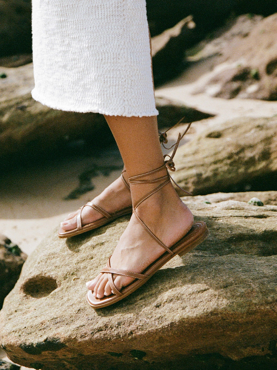 The Wrap Sandal in Saddle Nappa