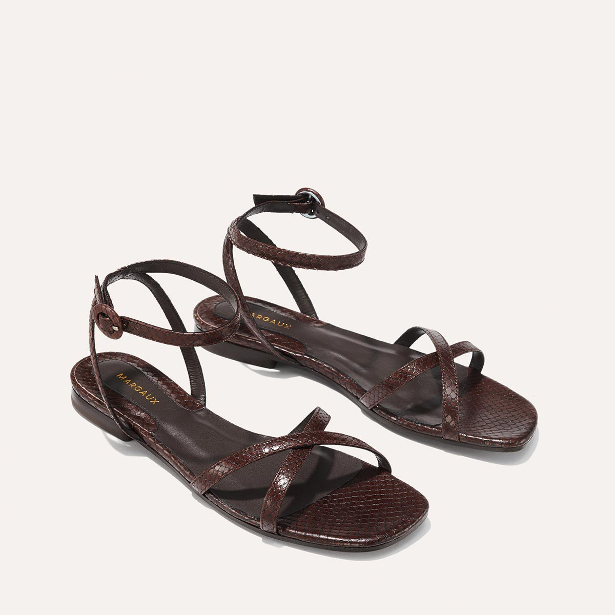 The Flat Sandal - Espresso Snake Embossed