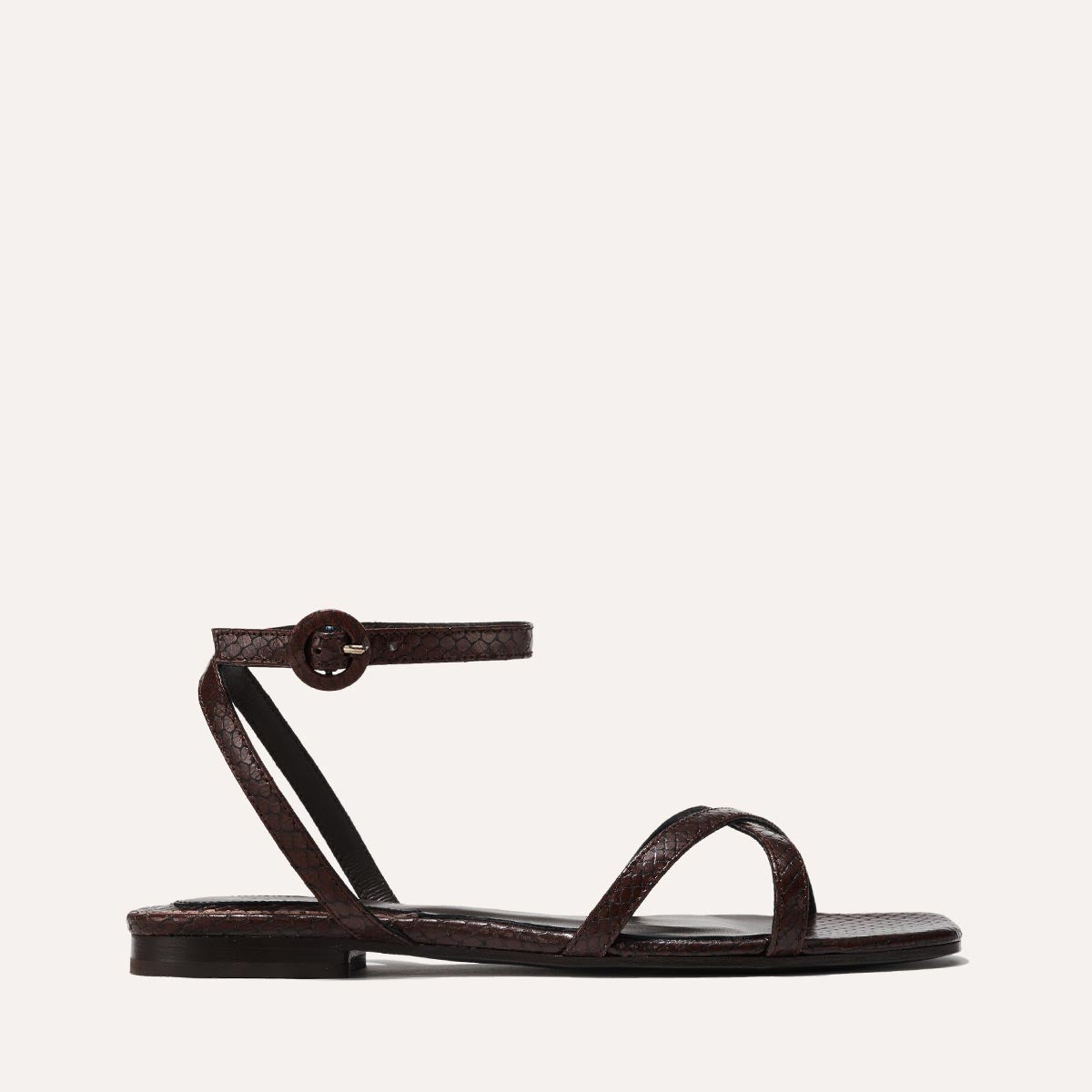 The Flat Sandal - Espresso Snake Embossed