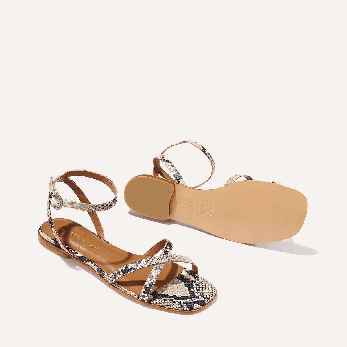 The Flat Sandal - Natural Python Embossed