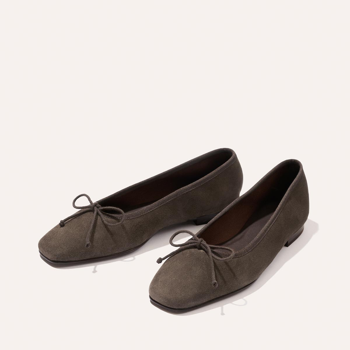 Margaux The Fonteyn - English Brown Suede ballet flats with a chic square toe and a thin bow detail for comfort-first wear.