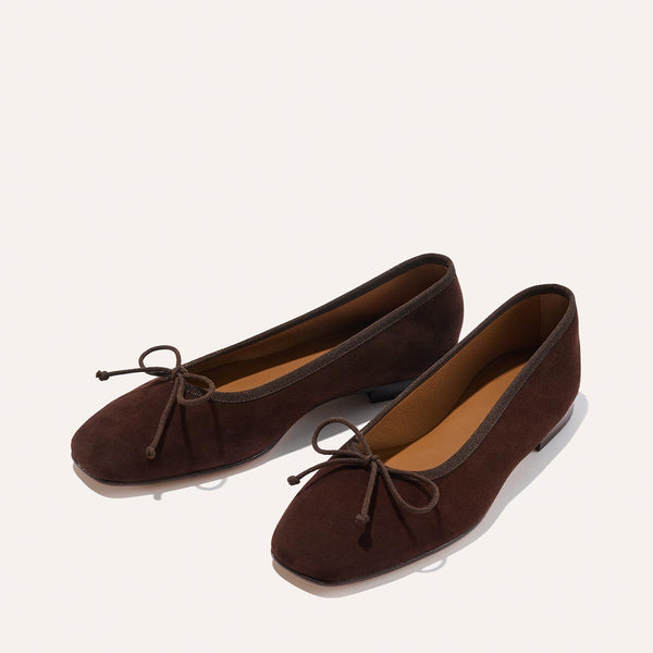 Dark Brown Suede Ballet Flats in Square Toe | The Fonteyn – Margaux
