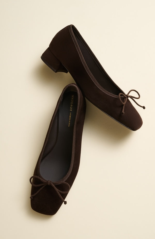 Ada ballet flat with small heel in espresso suede