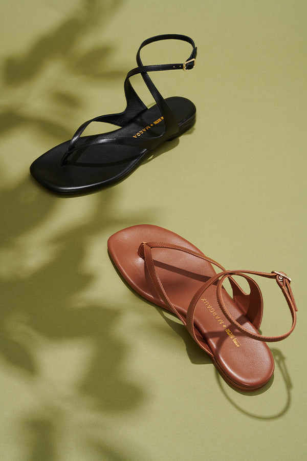 The Palermo Sandal in Black and Saddle Nappa