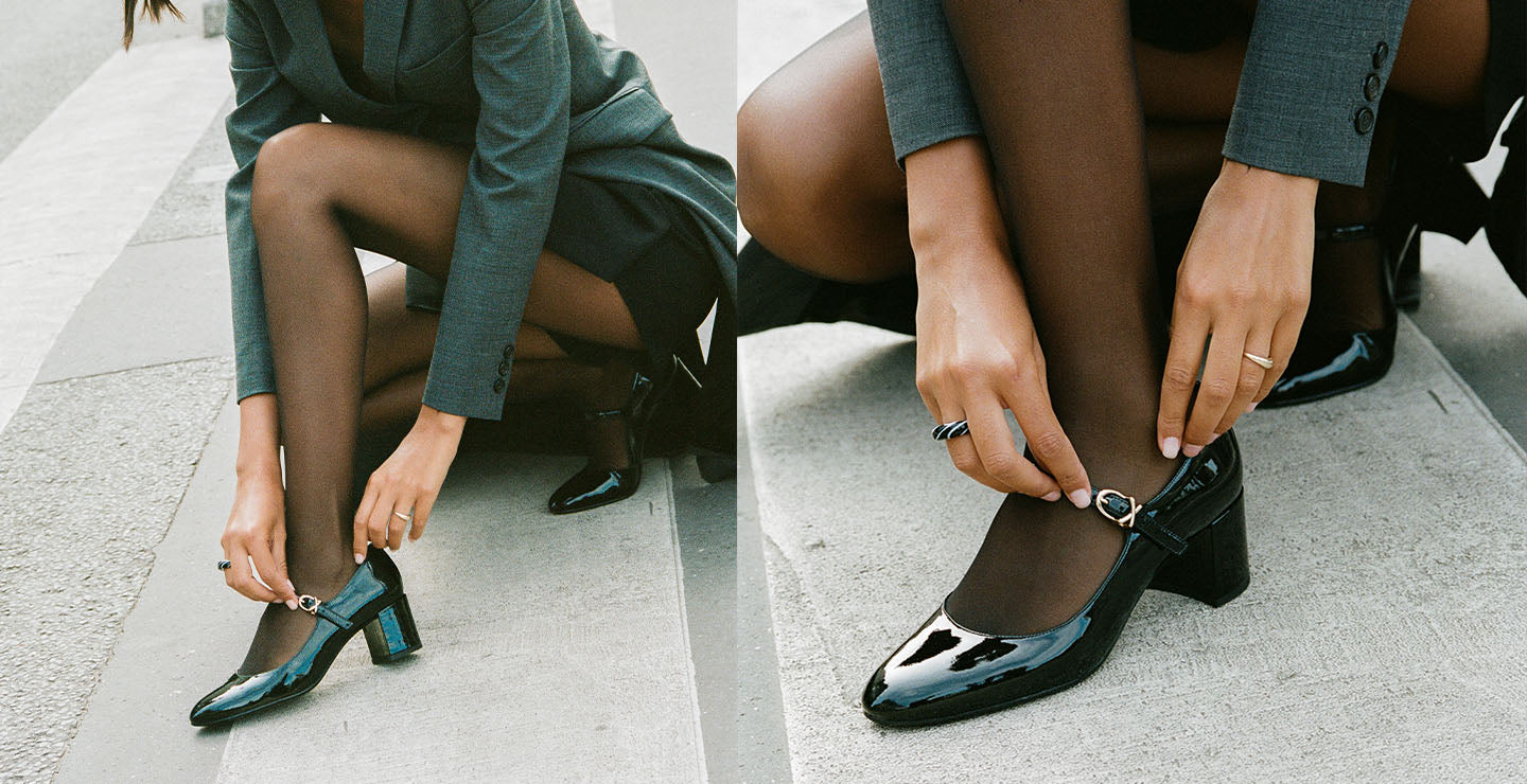 The Jane Heel in shiny black patent leather