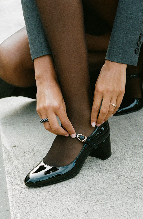 The Jane Heel in shiny black patent leather