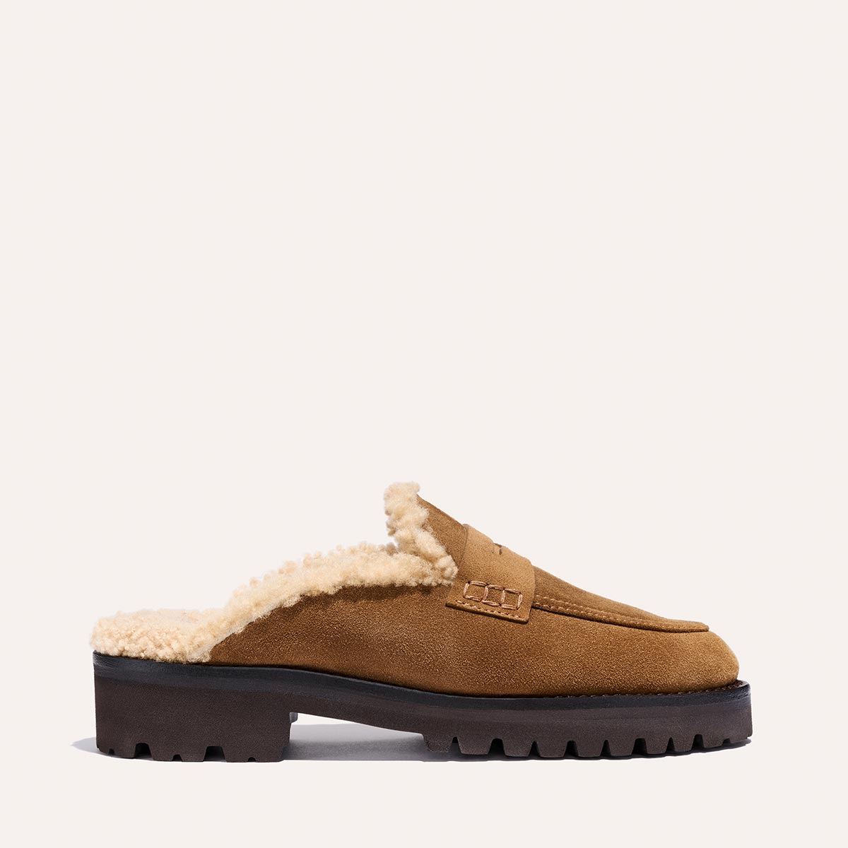 Marlowe Mule Walnut Suede Shearling