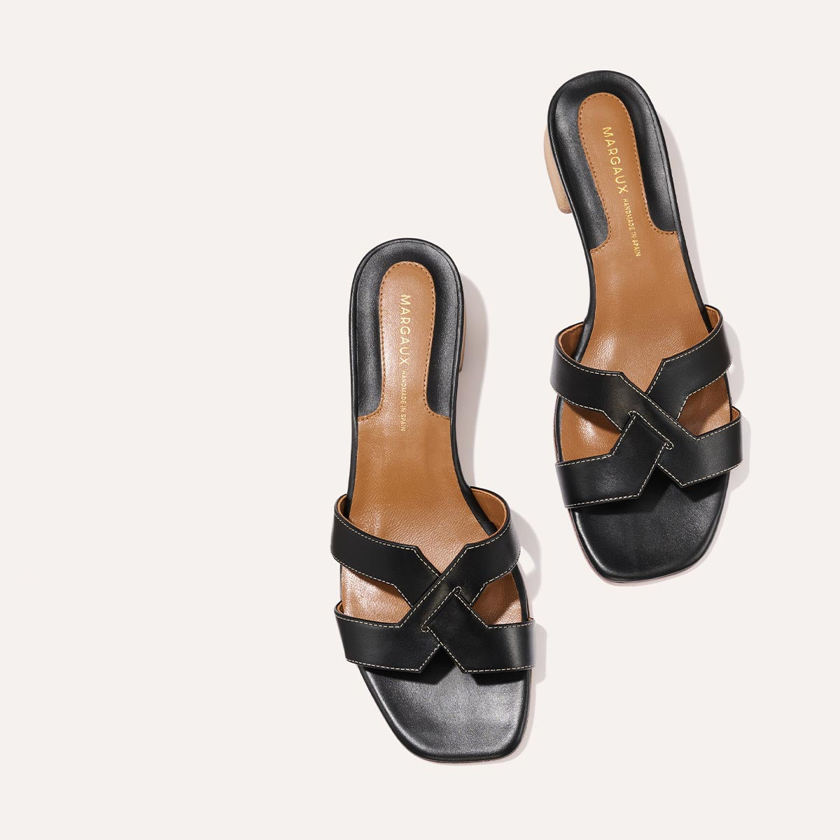 Margaux's classic and comfortable MX 35 Sandal, made in Spain from black Italian calf leather with a walkable 1" block heel.