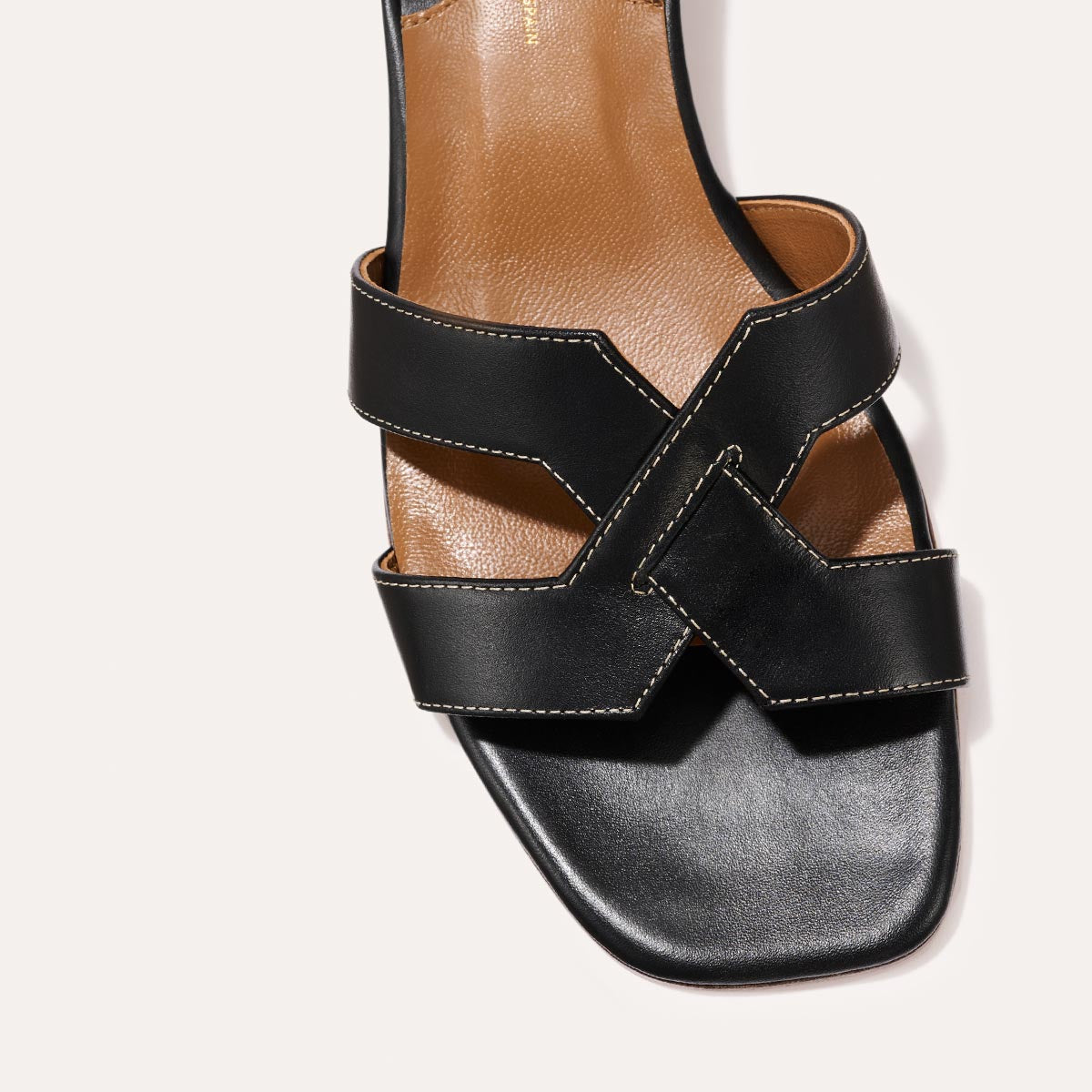 Margaux's classic and comfortable MX 35 Sandal, made in Spain from black Italian calf leather with a walkable 1" block heel.