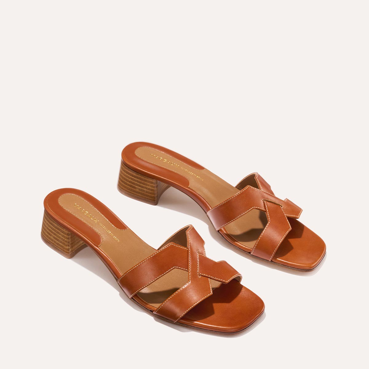 Margaux's classic and comfortable MX 35 Sandal, made in Spain from saddle Italian calf leather with a walkable 1" block heel.