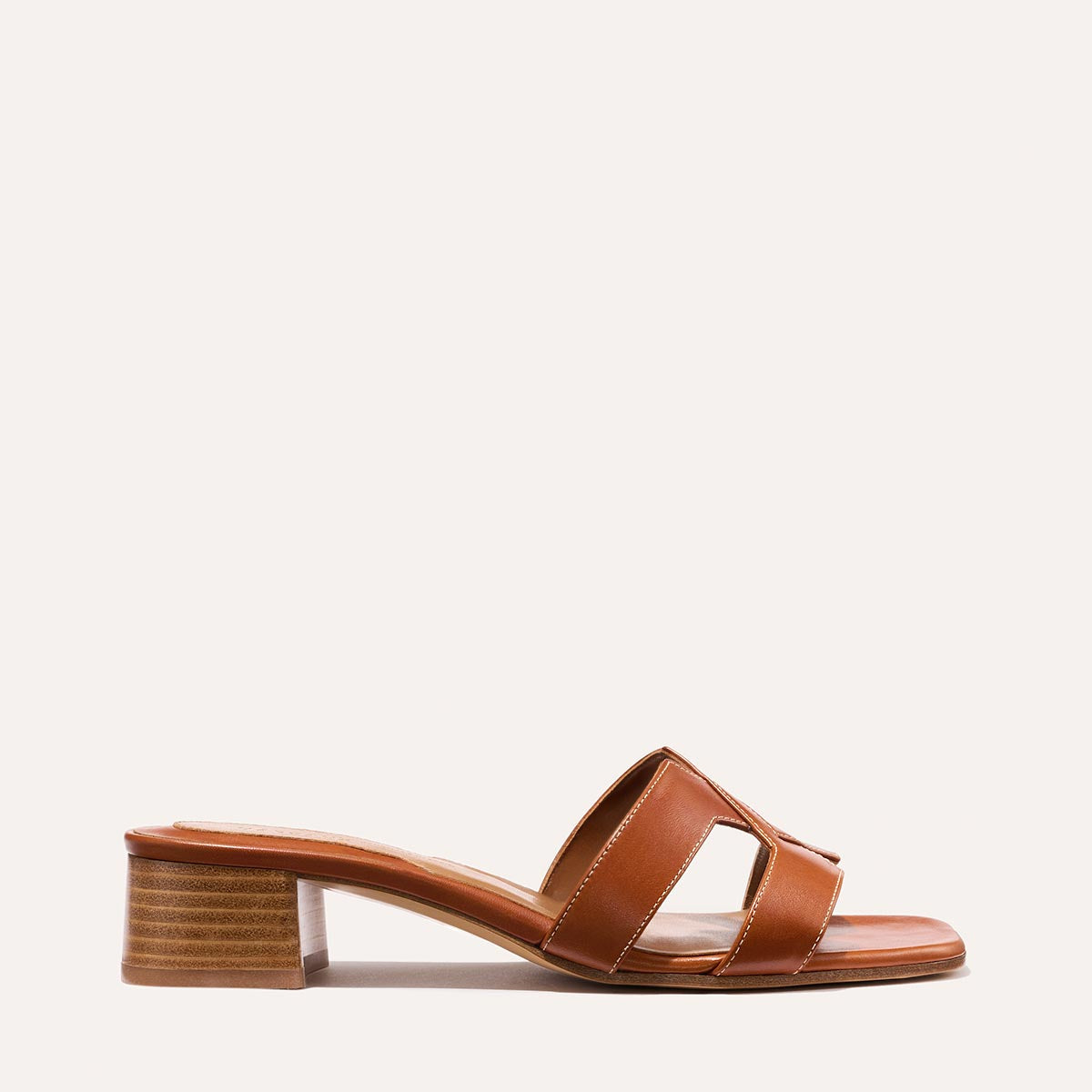 Margaux's classic and comfortable MX 35 Sandal, made in Spain from saddle Italian calf leather with a walkable 1" block heel.