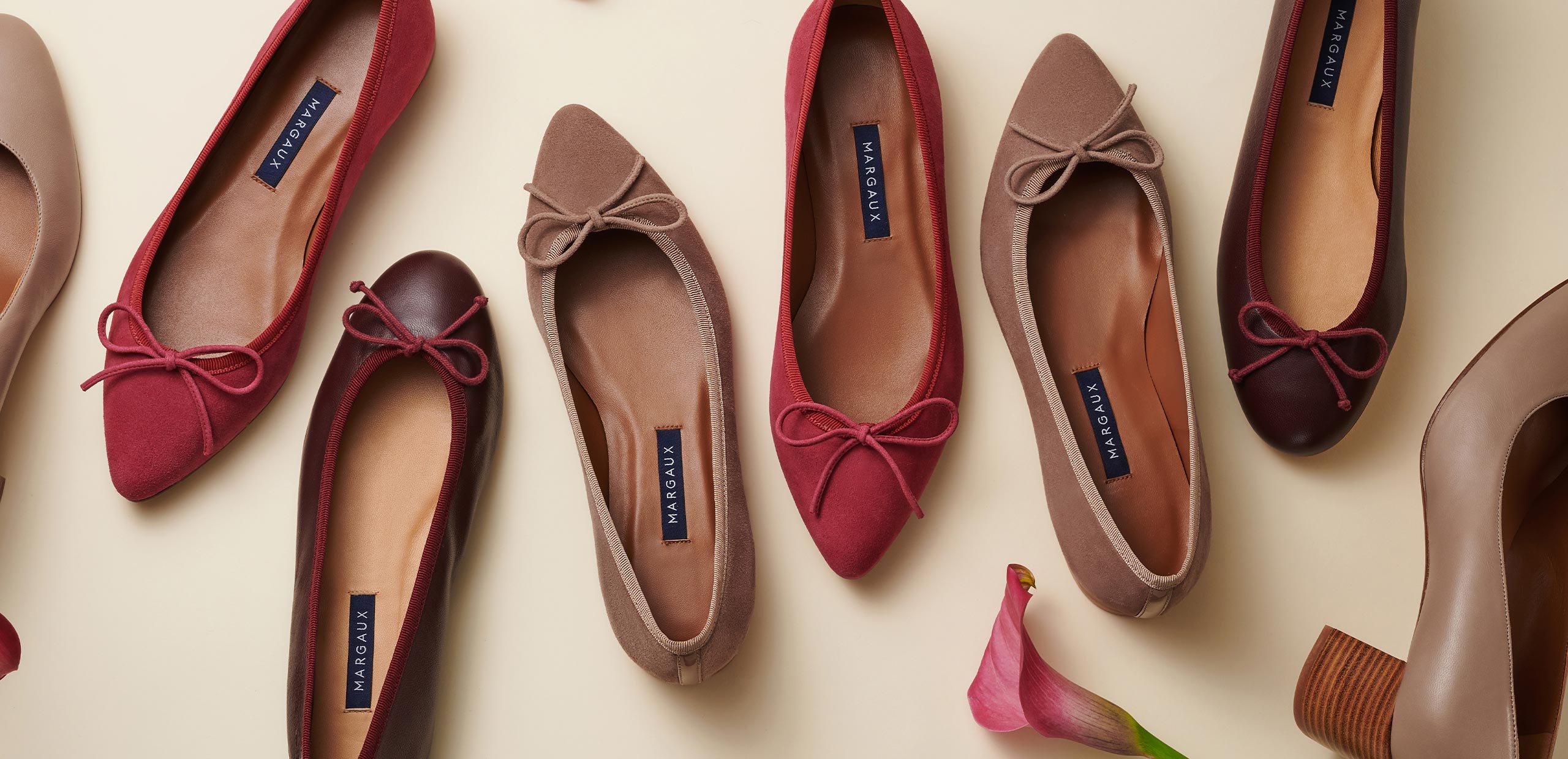 Margaux's classic ballet flats and block heels, in new colors for fall