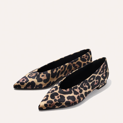 The Parra - Leopard Satin by margaux-development: pointed-toe flats in a leopard print, shown on a neutral background.