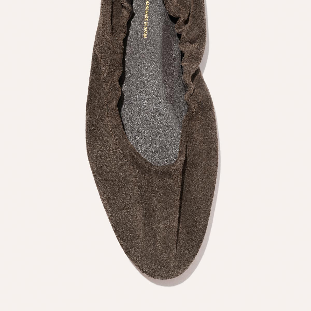The Pascale - English Brown Suede deconstructed ballet flat in dark brown supple suede with a gathered elastic collar.