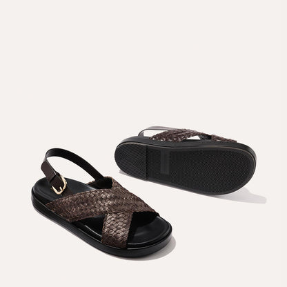 Brown woven leather summer sandal