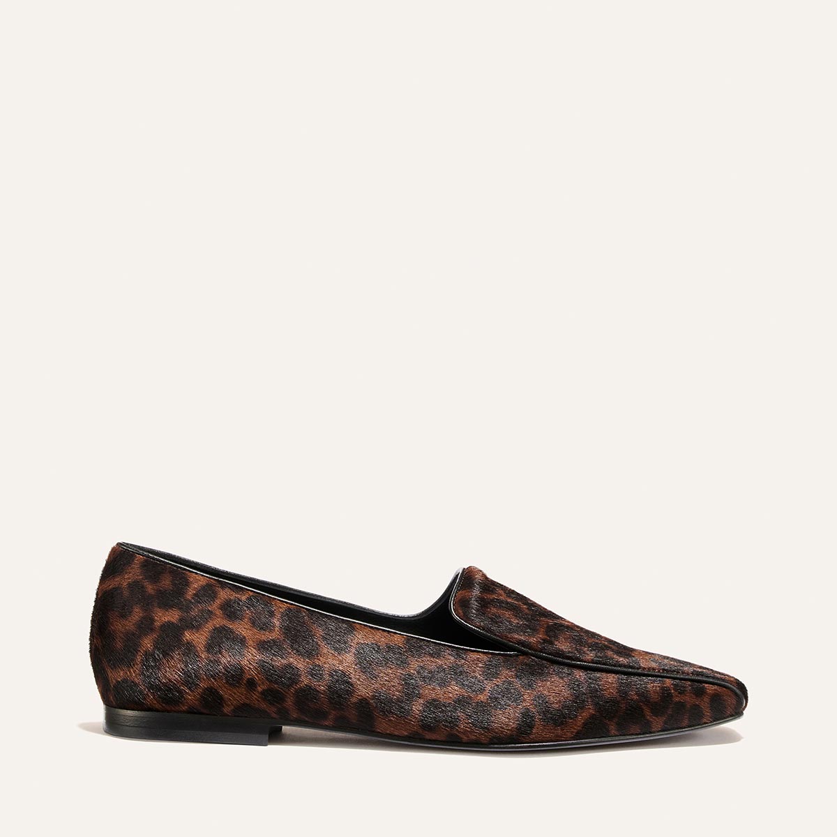 The Portia Loafer - Chocolate Leopard Haircalf with a low heel.