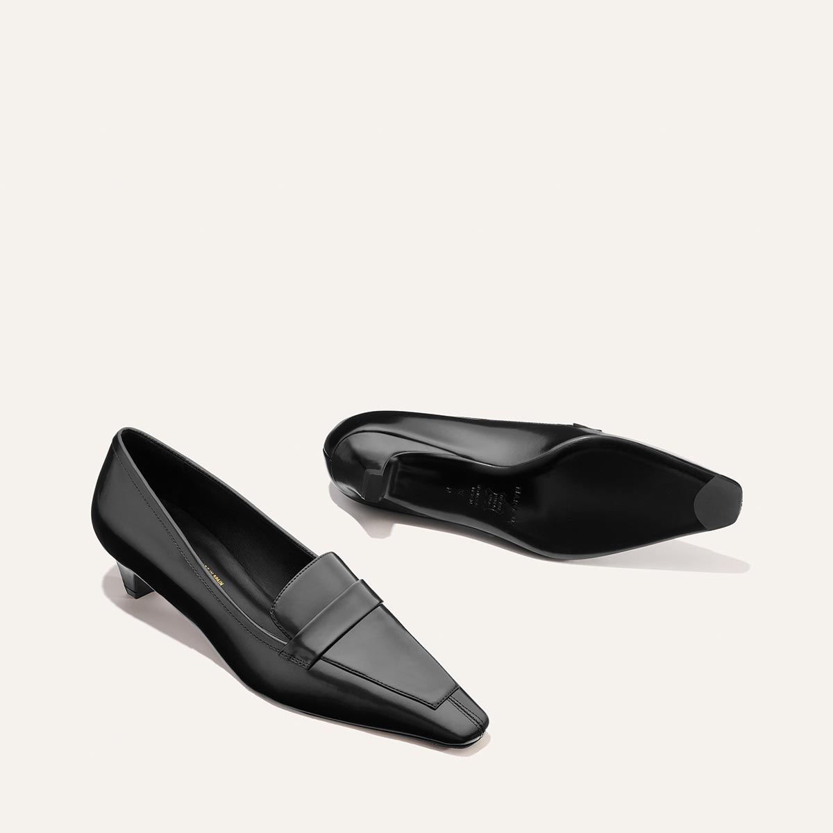 Margaux The Sigrid - Black Calf leather loafers with pointed toes and low kitten heels.
