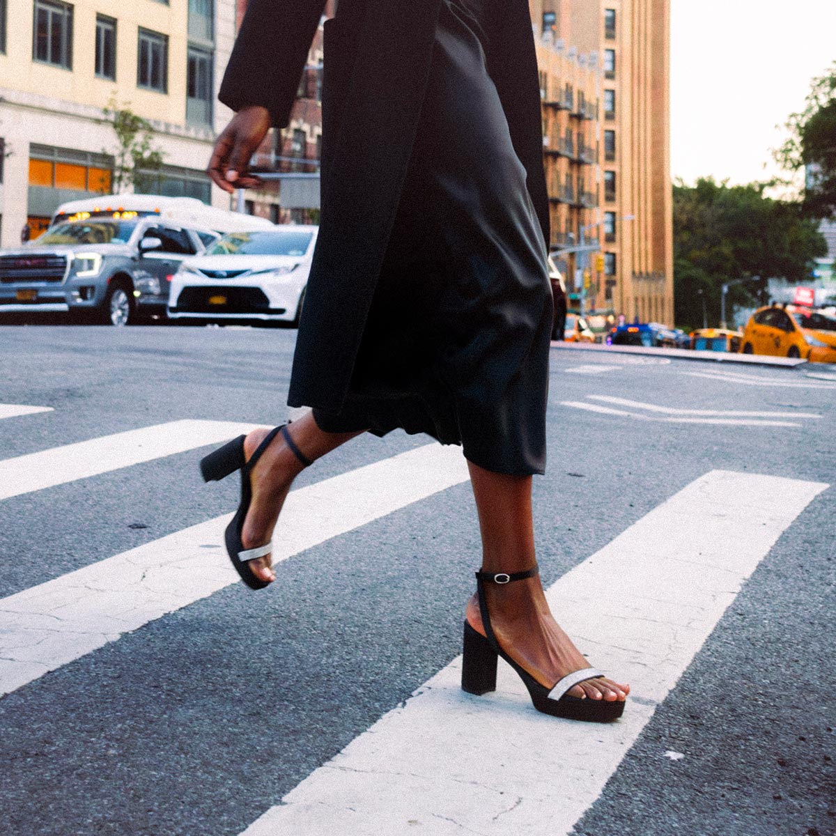 The Stella Platform - Black Satin with Crystals