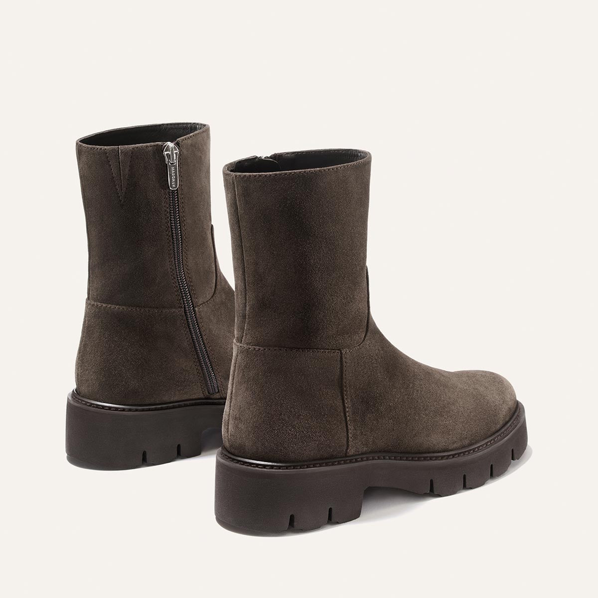 The Wells Boot - English Brown Suede ankle boots feature a side zipper and a lightweight, chunky lug sole perfect for travel.