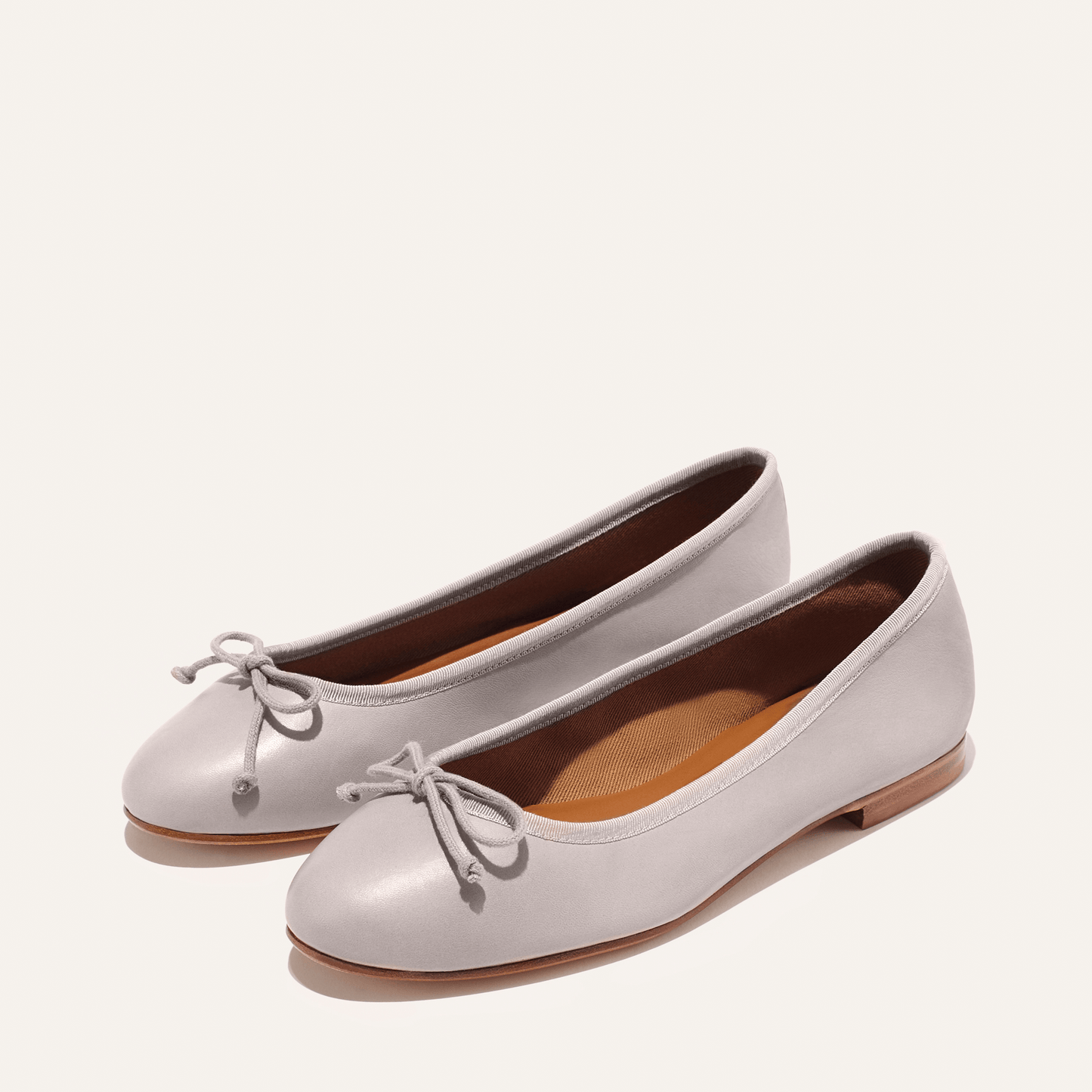 Margaux's classic and comfortable Demi ballet flat, made in a soft, dove grey Italian nappa leather 