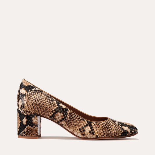 Margaux's classic and comfortable workwear Heel, made in Spain from python-embossed Italian leather