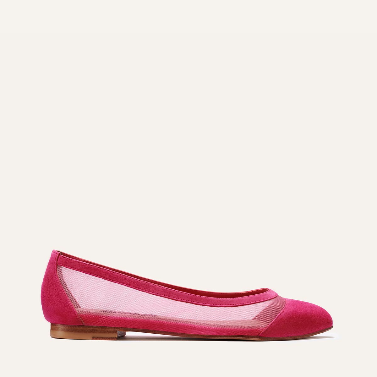 Margaux's classic and comfortable Pointe ballet flat in pink suede and mesh with an elegant pointed toe